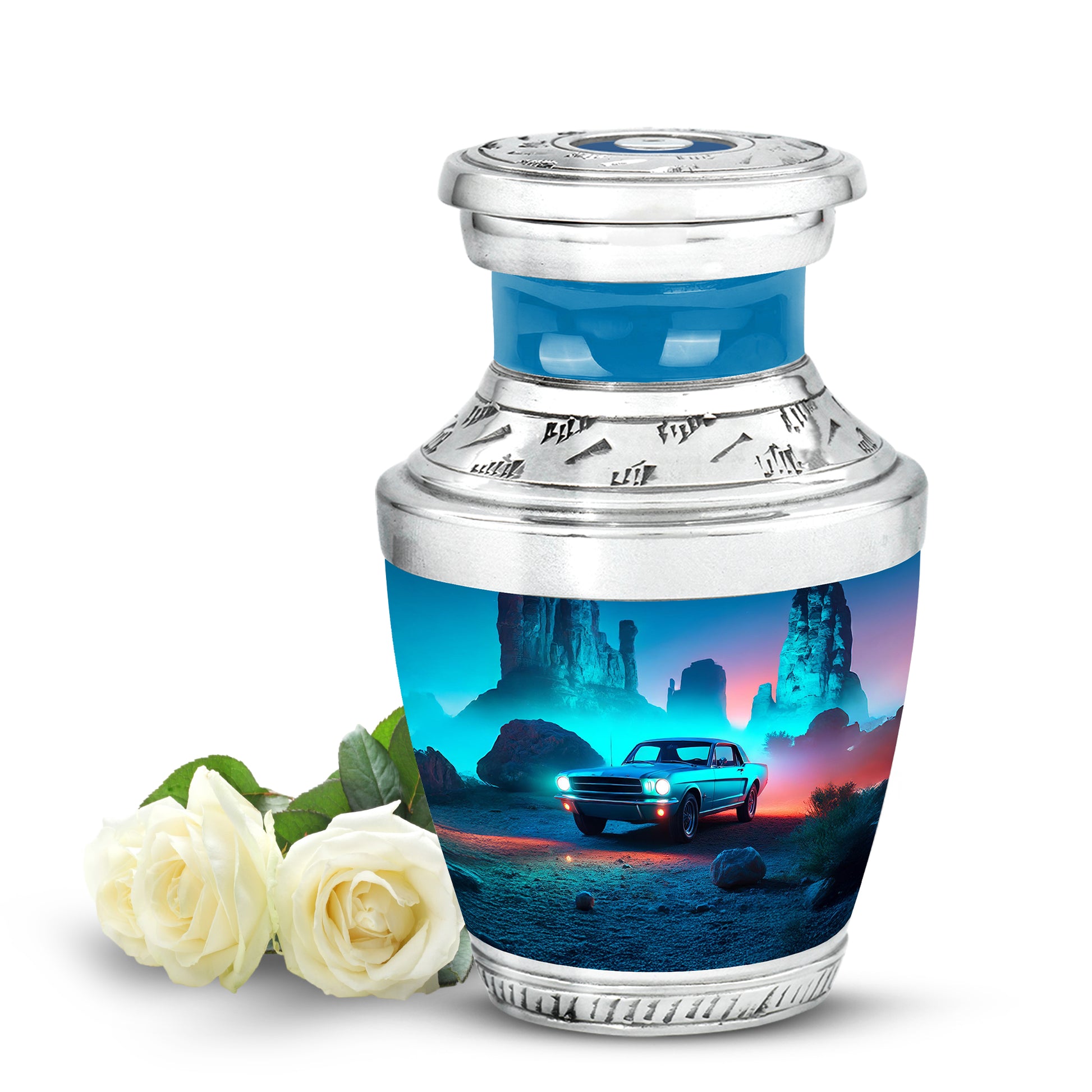 Personalized Blue Sovereign Car Cremation Urns for Human Ashes - 10-inch, 200 cu in - Karyliz