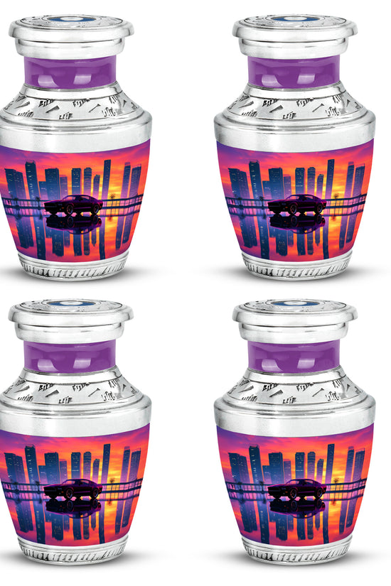 Soft Pink Car Cremation Urn back view with polished surface - artistic car interpretation with creative detail - 10 inch aluminum urn for cremated remains