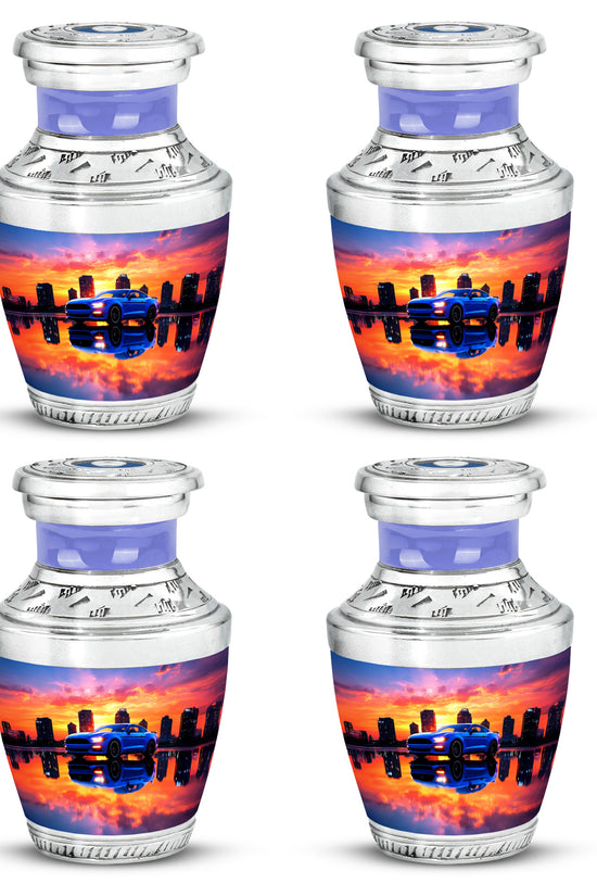 Violet Purple Car Cremation Urn back view with polished surface - artistic car interpretation with creative detail - 10 inch aluminum urn for cremated remains