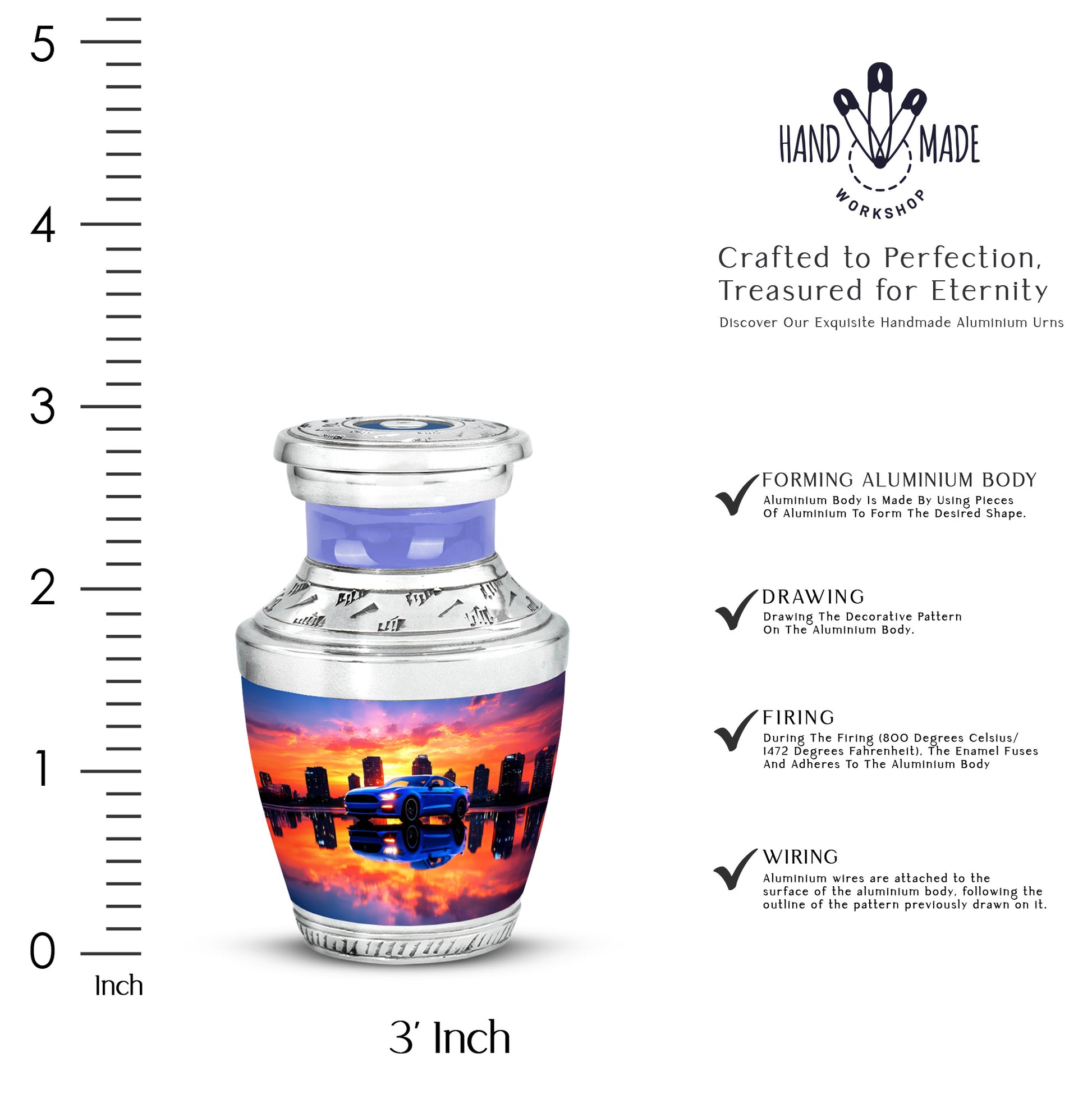 Violet Purple Car Cremation Urn top-down view of secure threaded lid - artistic car interpretation with creative detail - mini keepsake memorial for portion of cremation ashes