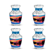 Cobalt Blue Car Cremation Urn back view with polished surface - artistic car interpretation with creative detail - 10 inch aluminum urn for cremated remains