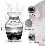 Dove Gray Car Cremation Urn top-down view of secure threaded lid - contemporary car design with modern artistic flair - mini keepsake memorial for portion of cremation ashes