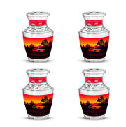 Deep Red Car Cremation Urn back view with polished surface - contemporary car design with modern artistic flair - 10 inch aluminum urn for cremated remains