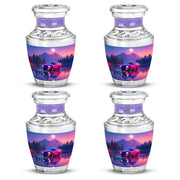 Dusty Blue Car Cremation Urn back view with polished surface - contemporary car design with modern artistic flair - 10 inch aluminum urn for cremated remains
