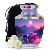 Cornflower Blue Car Cremation Urn side profile showing urn shape - artistic car interpretation with creative detail - full-size 10 inch 200 cubic inch adult cremation urn