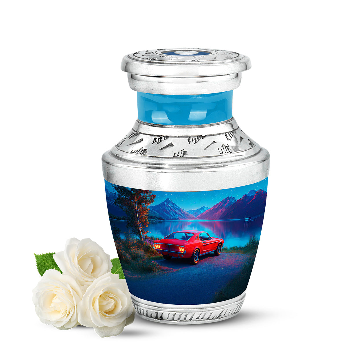 Personalized Blue Revered Car Cremation Urns for Human Ashes - 10-inch, 200 cu in - Karyliz