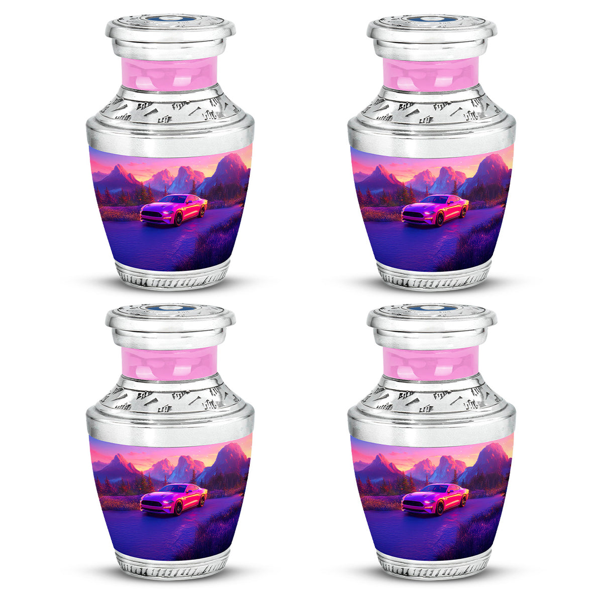Soft Pink Car Cremation Urn back view with polished surface - artistic car interpretation with creative detail - 10 inch aluminum urn for cremated remains