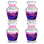 Soft Pink Car Cremation Urn back view with polished surface - artistic car interpretation with creative detail - 10 inch aluminum urn for cremated remains