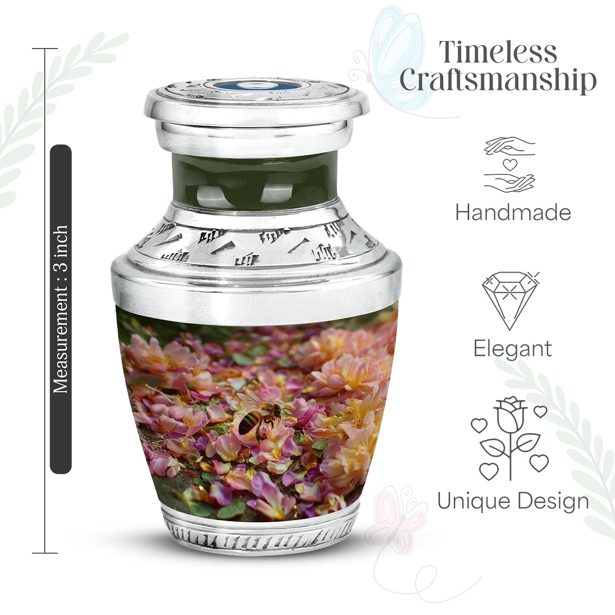 Burnished Gold Bee Cremation Urn top-down view of secure threaded lid - artistic bee interpretation with creative detail - mini keepsake memorial for portion of cremation ashes