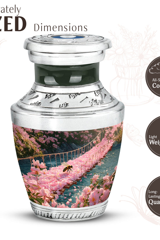 Champagne Gold Bee Cremation Urn top-down view of secure threaded lid - contemporary bee design with modern artistic flair - mini keepsake memorial for portion of cremation ashes