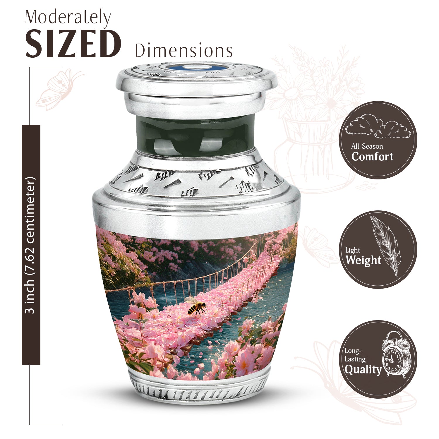 Champagne Gold Bee Cremation Urn top-down view of secure threaded lid - contemporary bee design with modern artistic flair - mini keepsake memorial for portion of cremation ashes