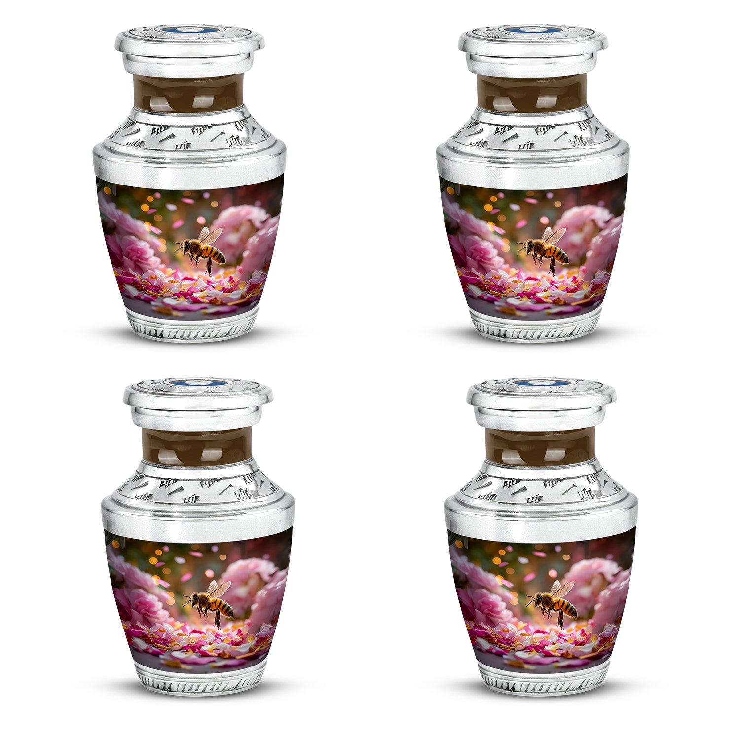 Champagne Gold Bee Cremation Urn back view with polished surface - contemporary bee design with modern artistic flair - 10 inch aluminum urn for cremated remains