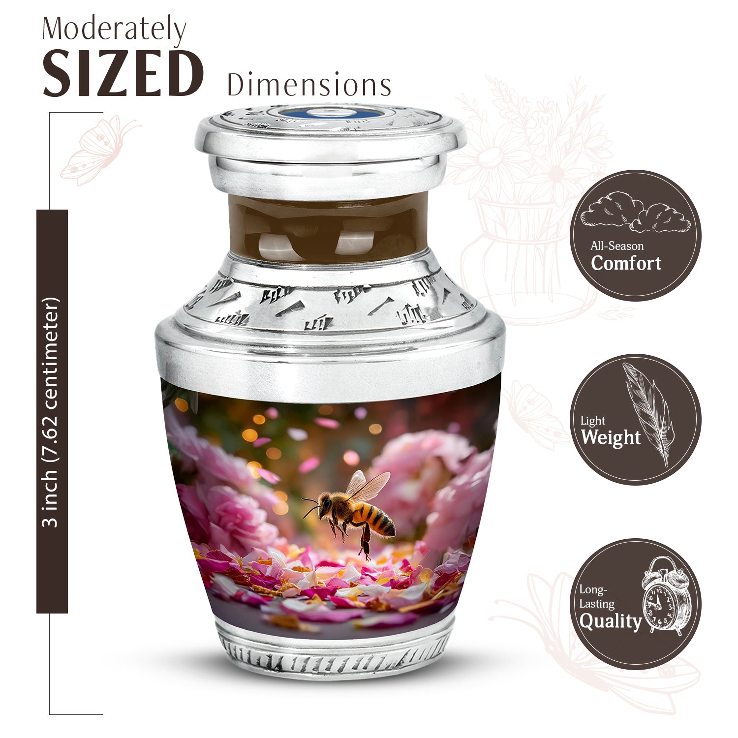 Gilded Gold Bee Cremation Urn top-down view of secure threaded lid - contemporary bee design with modern artistic flair - mini keepsake memorial for portion of cremation ashes