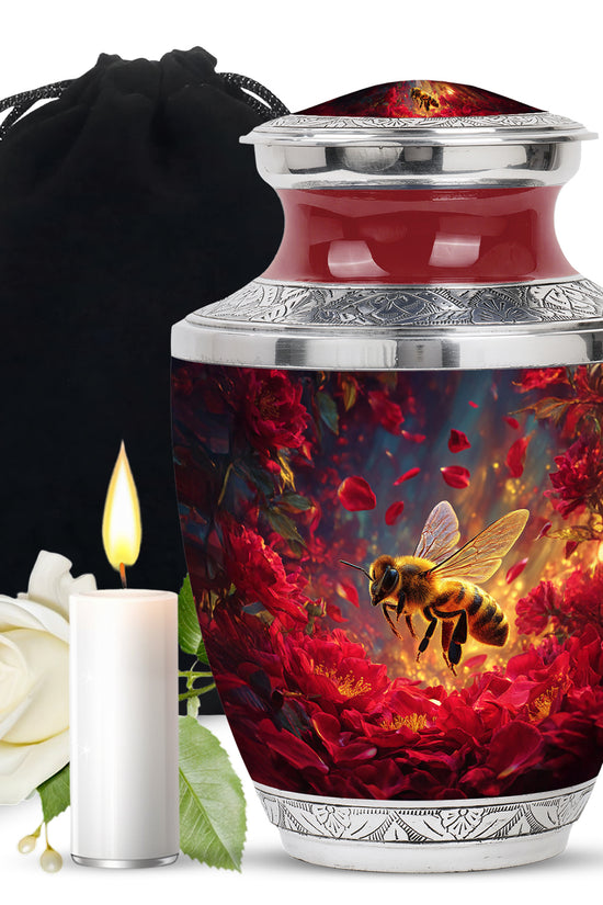 Pastel Pink Bee Cremation Urn side profile showing urn shape - contemporary bee design with modern artistic flair - full-size 10 inch 200 cubic inch adult cremation urn