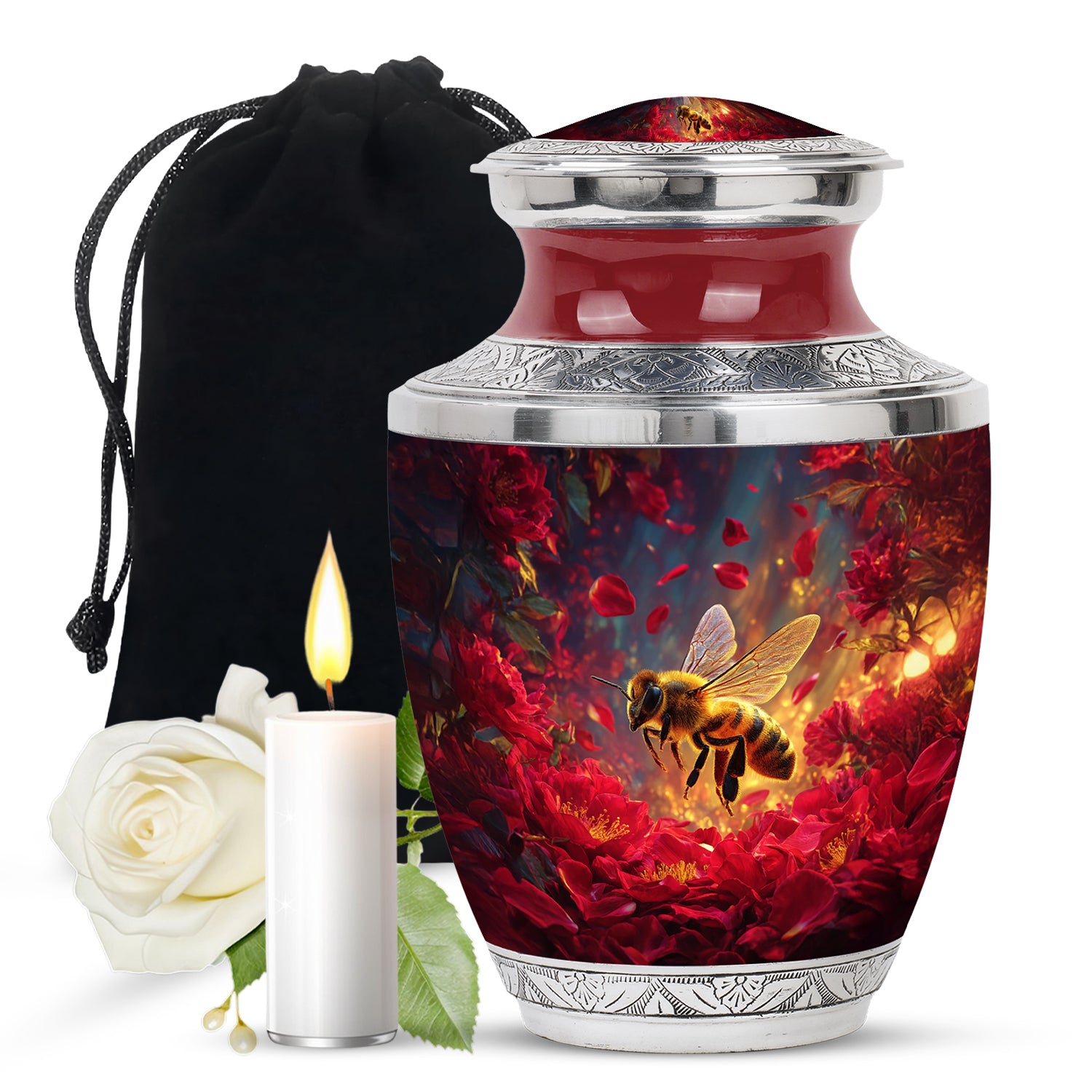 Pastel Pink Bee Cremation Urn side profile showing urn shape - contemporary bee design with modern artistic flair - full-size 10 inch 200 cubic inch adult cremation urn