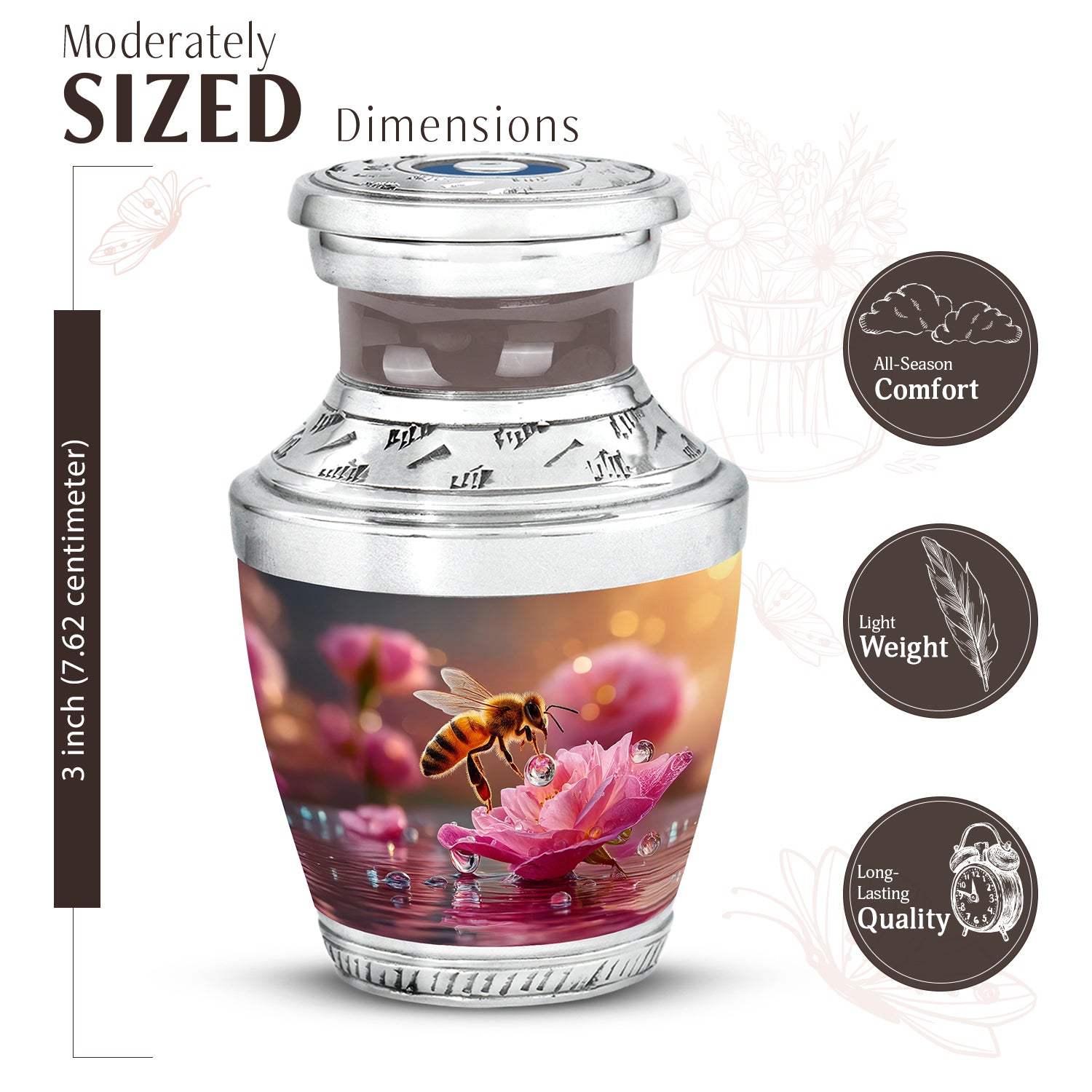 Royal Gold Bee Cremation Urn top-down view of secure threaded lid - stylized abstract bee pattern with bold lines - mini keepsake memorial for portion of cremation ashes