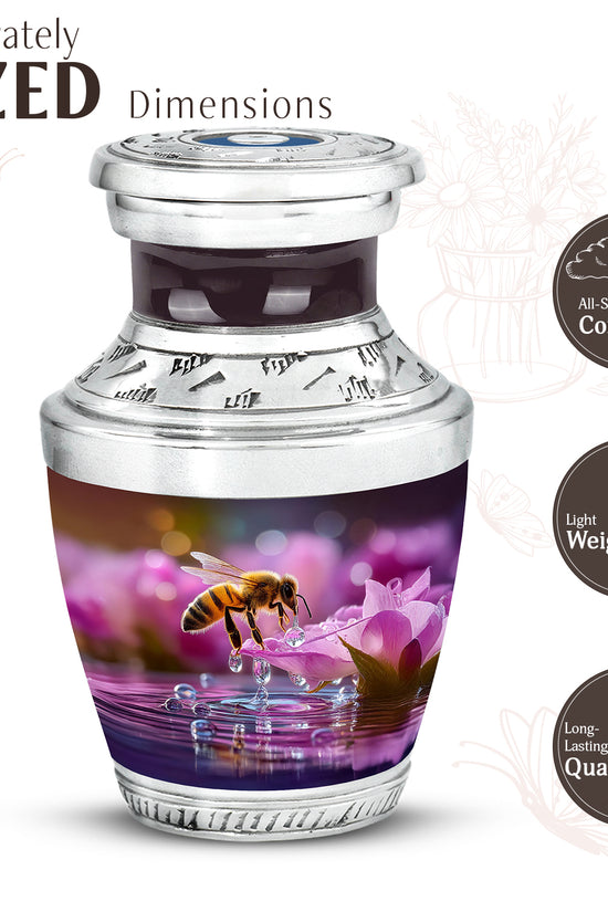 Garnet Red Bee Cremation Urn top-down view of secure threaded lid - contemporary bee design with modern artistic flair - mini keepsake memorial for portion of cremation ashes