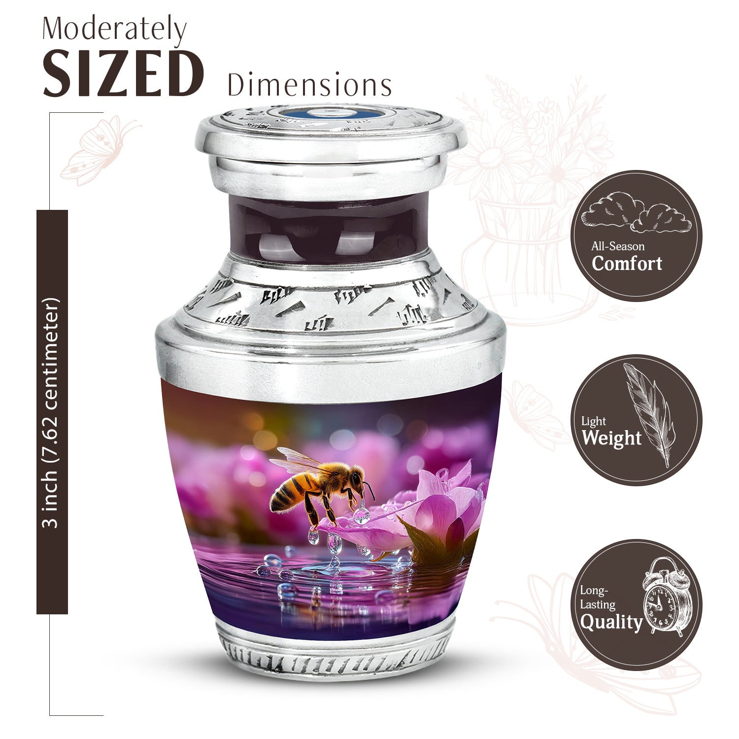 Garnet Red Bee Cremation Urn top-down view of secure threaded lid - contemporary bee design with modern artistic flair - mini keepsake memorial for portion of cremation ashes