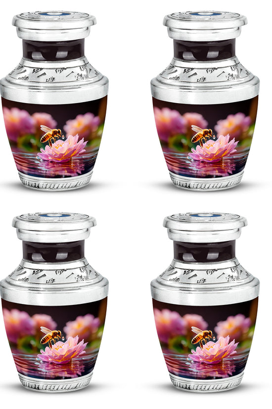 Jet Black Bee Cremation Urn back view with polished surface - modern art-inspired bee motif on sleek aluminum - 10 inch aluminum urn for cremated remains