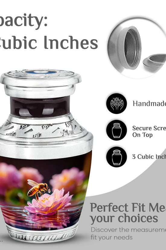 Glossy Black Bee Cremation Urn top-down view of secure threaded lid - contemporary bee design with modern artistic flair - mini keepsake memorial for portion of cremation ashes
