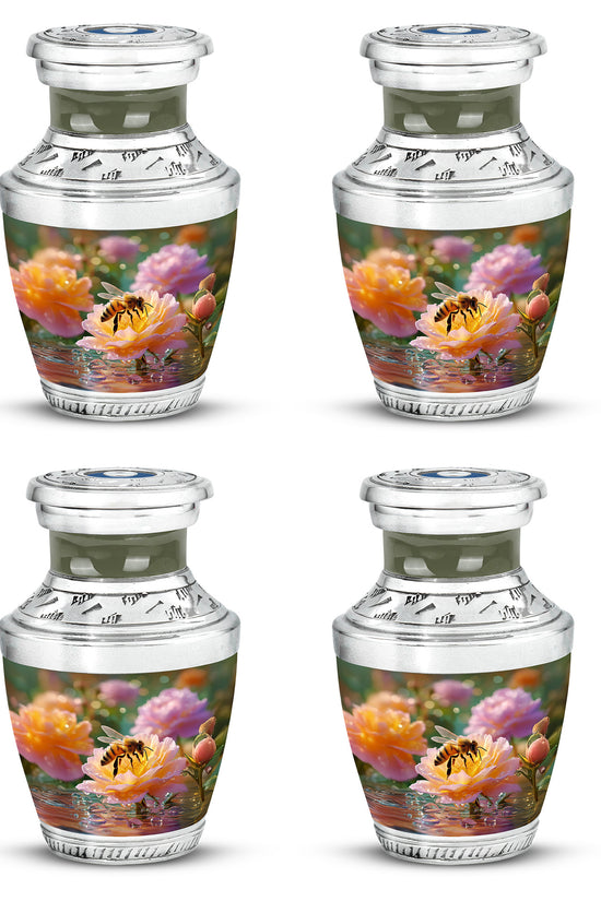 Amber Gold Bee Cremation Urn back view with polished surface - contemporary bee design with modern artistic flair - 10 inch aluminum urn for cremated remains