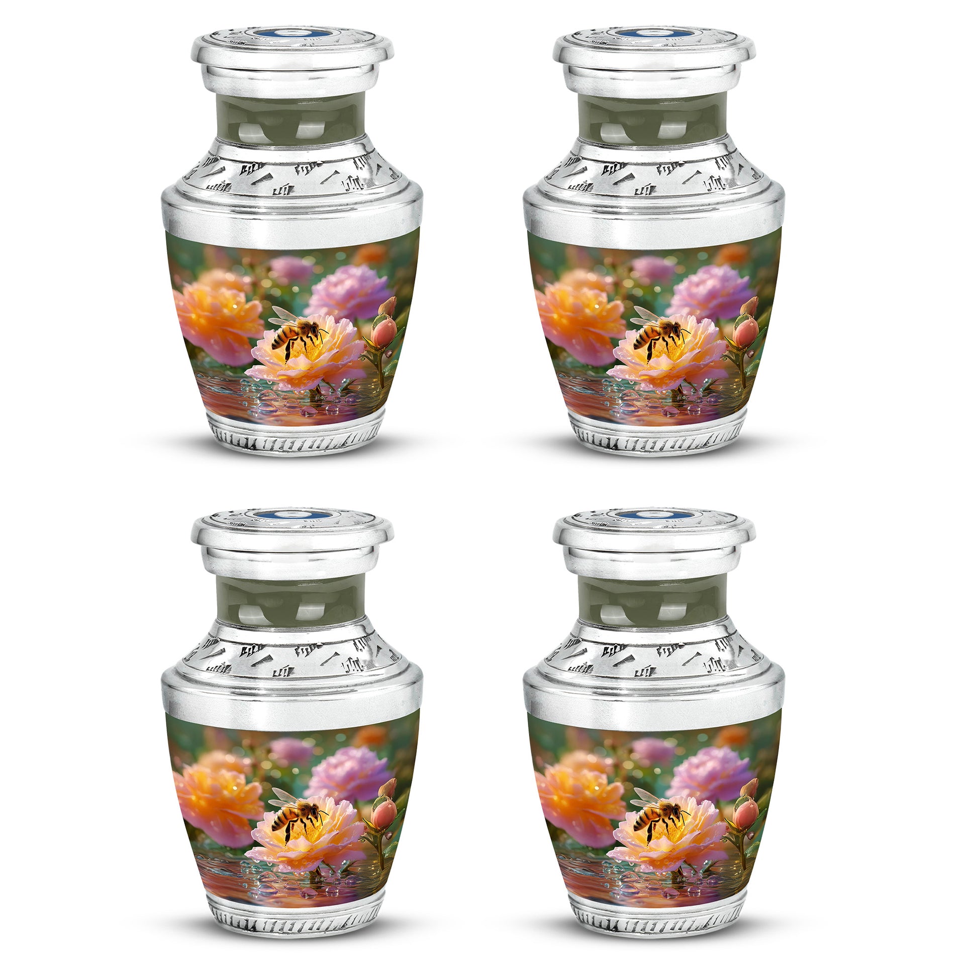 Amber Gold Bee Cremation Urn back view with polished surface - contemporary bee design with modern artistic flair - 10 inch aluminum urn for cremated remains