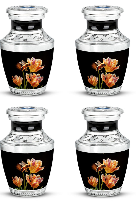 Glossy Black Bee Cremation Urn back view with polished surface - modern art-inspired bee motif on sleek aluminum - 10 inch aluminum urn for cremated remains