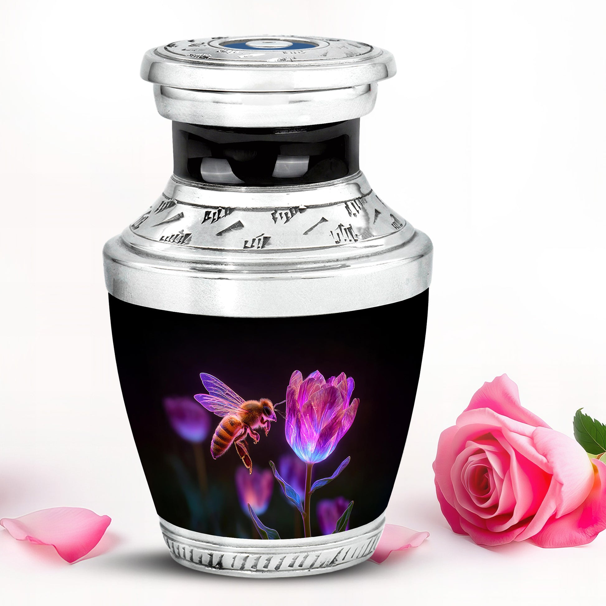 Black Comforting Bee Memorial Urn for Ashes - 10-inch, 200 cu in - Karyliz