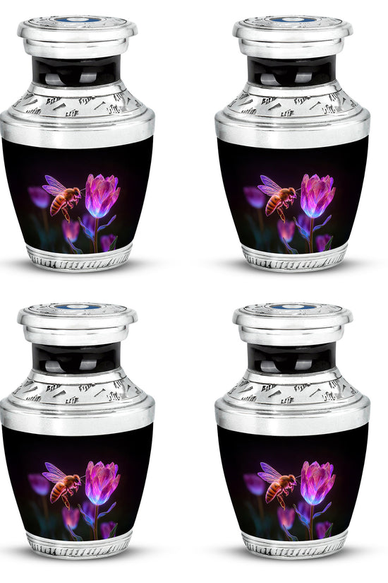 Midnight Black Bee Cremation Urn back view with polished surface - artistic bee interpretation with creative detail - 10 inch aluminum urn for cremated remains
