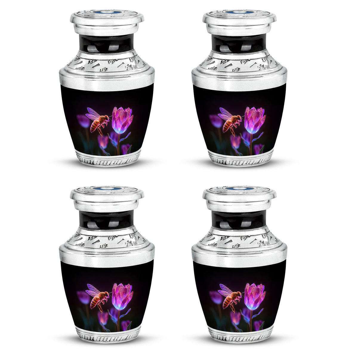 Midnight Black Bee Cremation Urn back view with polished surface - artistic bee interpretation with creative detail - 10 inch aluminum urn for cremated remains
