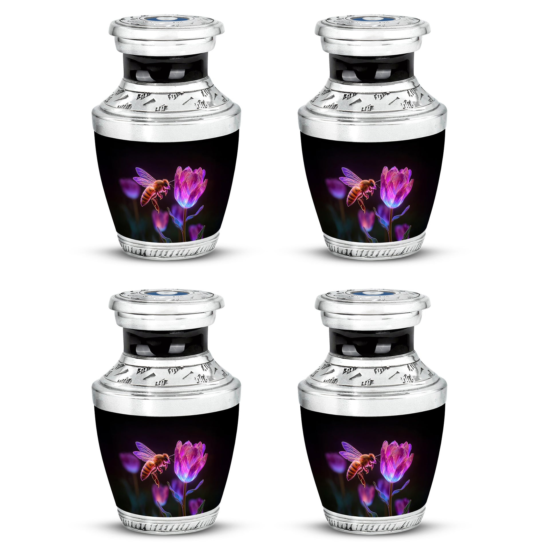 Midnight Black Bee Cremation Urn back view with polished surface - artistic bee interpretation with creative detail - 10 inch aluminum urn for cremated remains