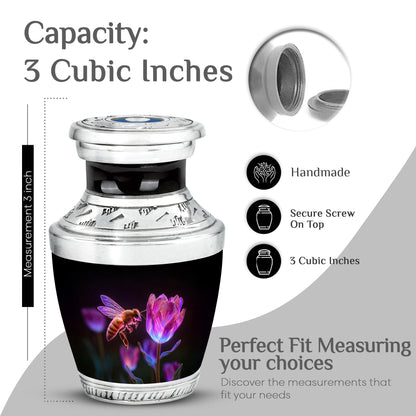 Midnight Black Bee Cremation Urn top-down view of secure threaded lid - artistic bee interpretation with creative detail - mini keepsake memorial for portion of cremation ashes