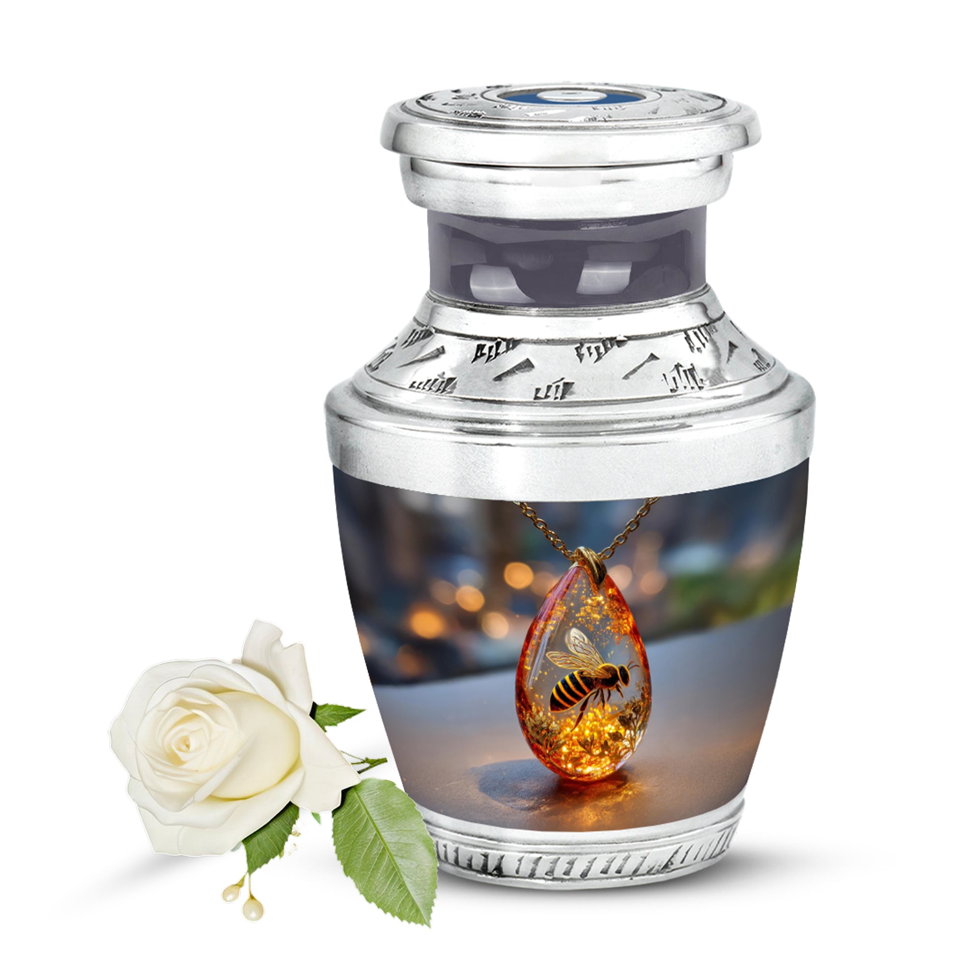 Black Resounding Bee Memorial Urn for Ashes - 10-inch, 200 cu in - Karyliz