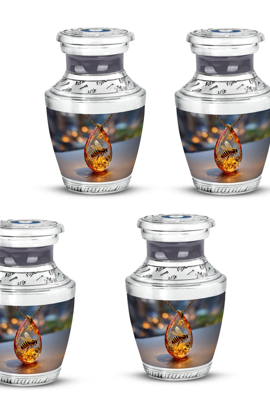 Deep Black Bee Cremation Urn back view with polished surface - contemporary bee design with modern artistic flair - 10 inch aluminum urn for cremated remains