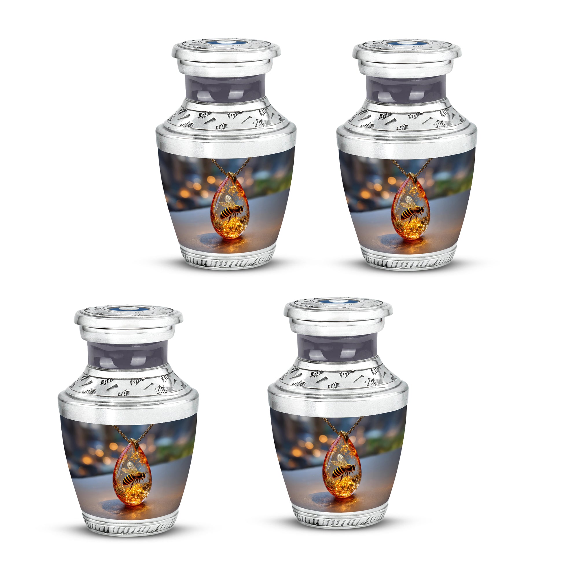 Deep Black Bee Cremation Urn back view with polished surface - contemporary bee design with modern artistic flair - 10 inch aluminum urn for cremated remains