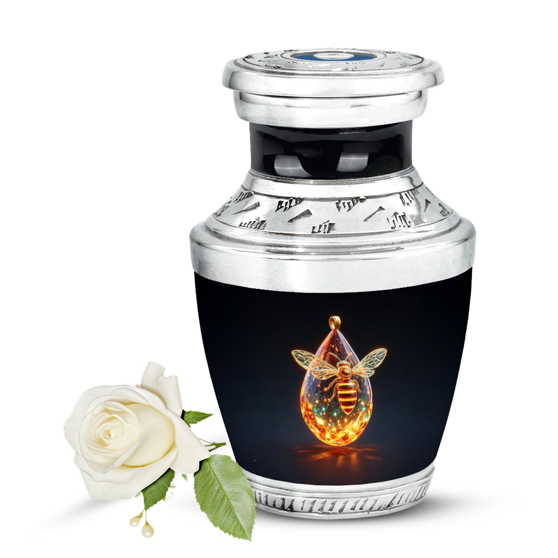 Personalized Black Steadfast Bee Cremation Urns for Human Ashes - 10-inch, 200 cu in - Karyliz