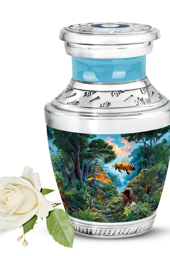 Teal Breathtaking Bee Memorial Urn for Ashes - 10-inch, 200 cu in - Karyliz