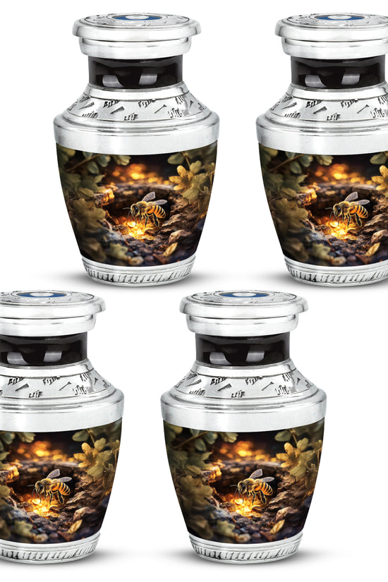Champagne Gold Bee Cremation Urn back view with polished surface - contemporary bee design with modern artistic flair - 10 inch aluminum urn for cremated remains