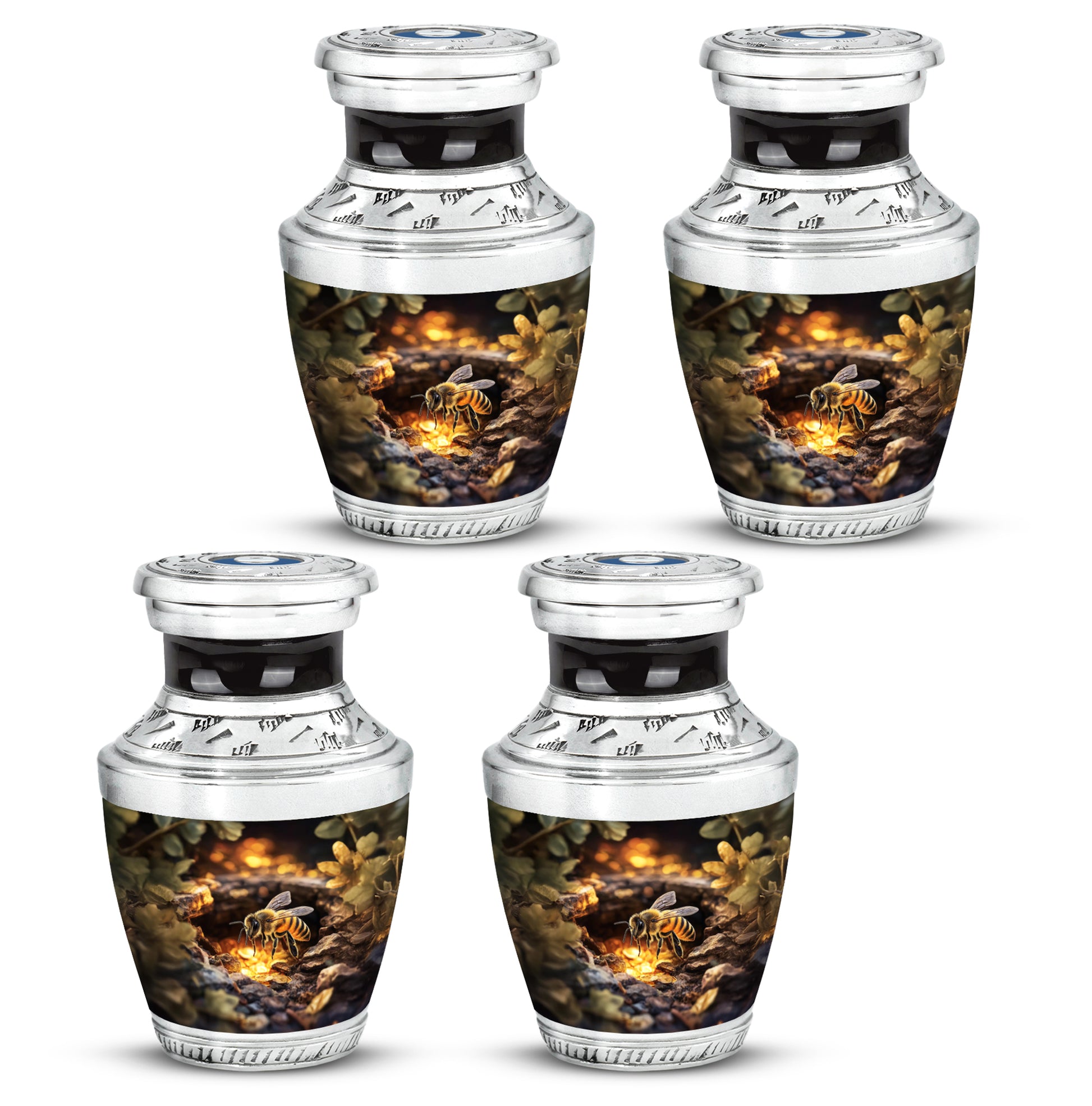 Champagne Gold Bee Cremation Urn back view with polished surface - contemporary bee design with modern artistic flair - 10 inch aluminum urn for cremated remains