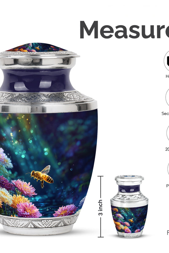 Obsidian Black Bee Cremation Urn top-down view of secure threaded lid - artistic bee interpretation with creative detail - mini keepsake memorial for portion of cremation ashes