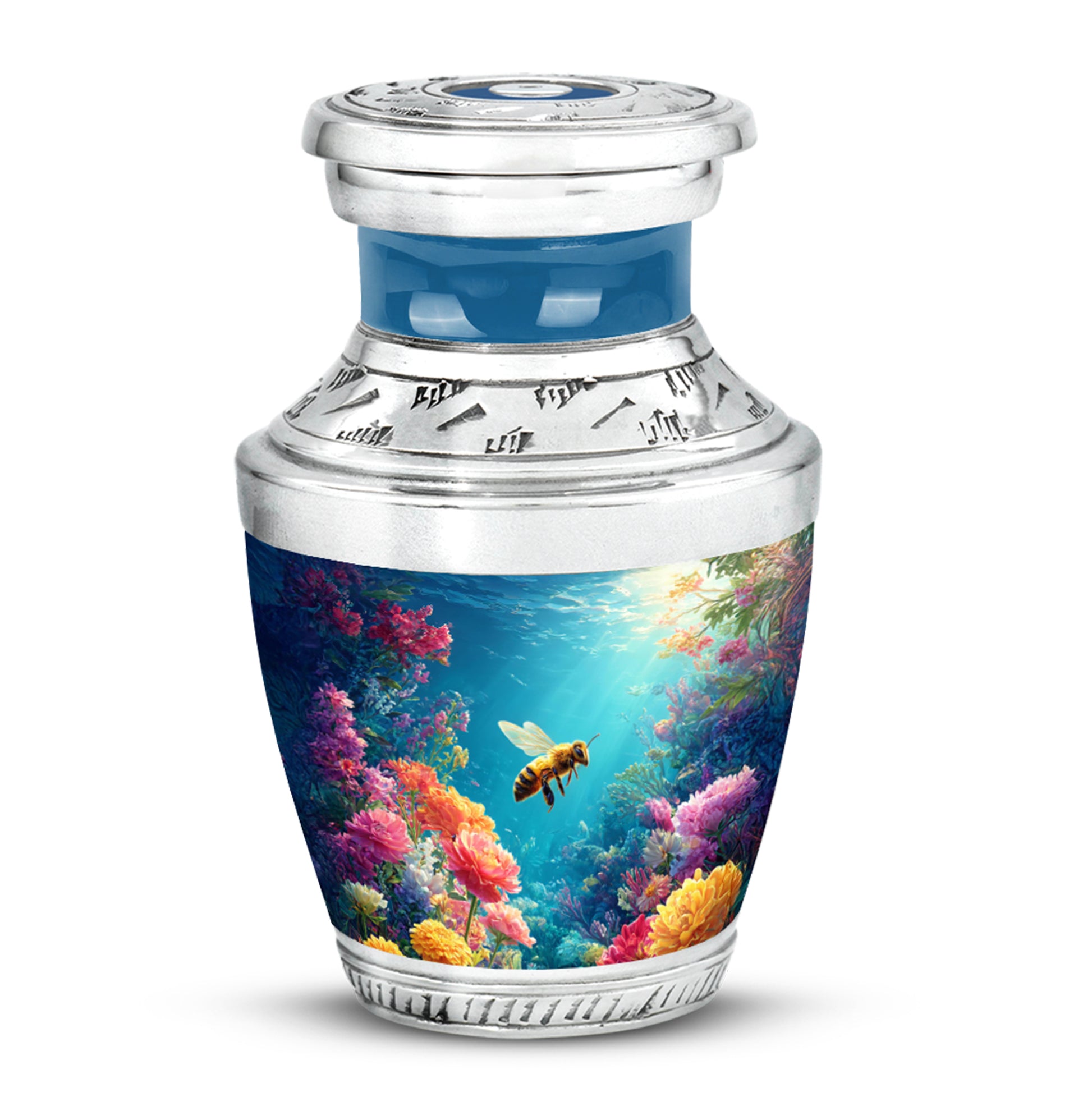 Blue Treasured Bee Cremation Urns for Human Ashes - 10-inch, 200 cu in - Karyliz