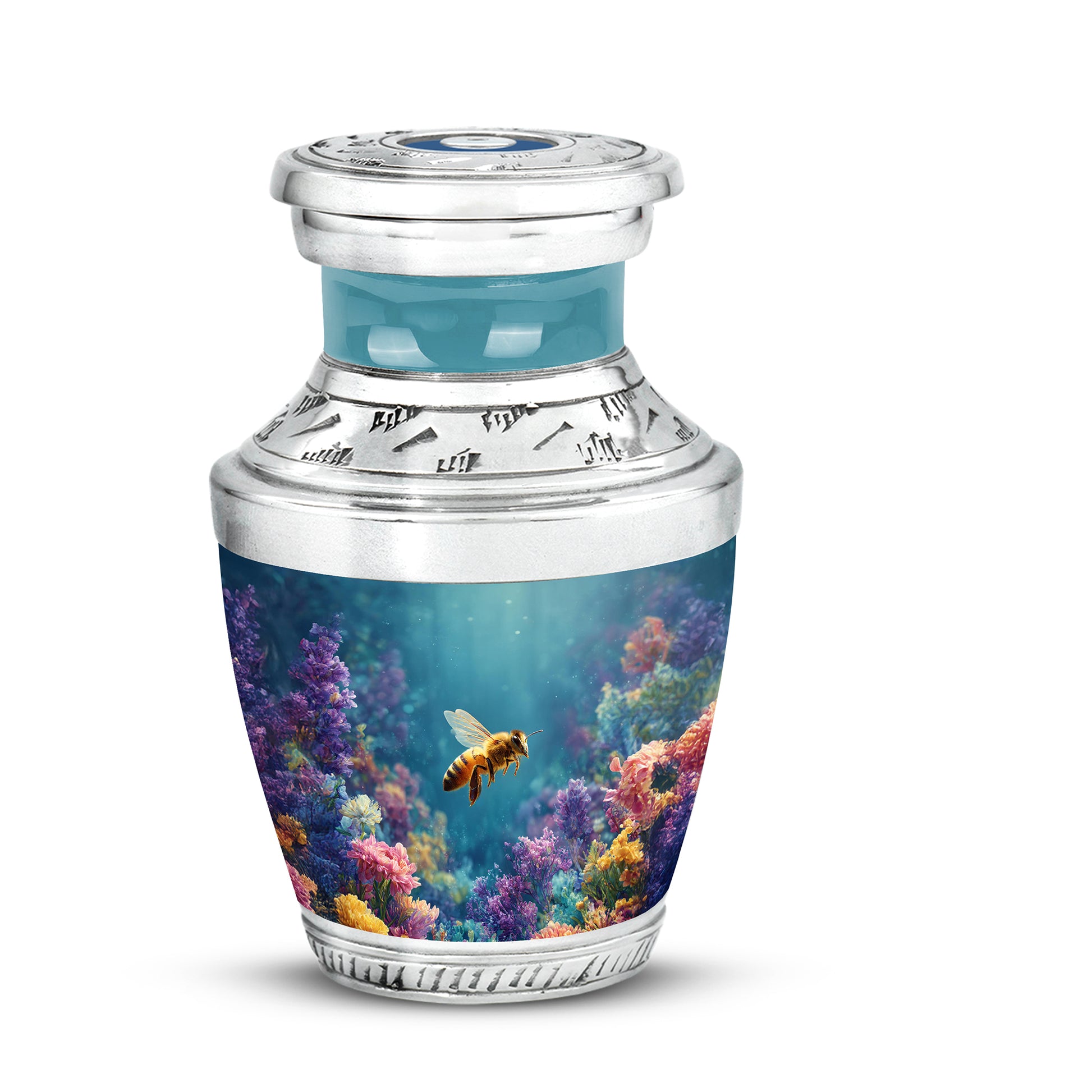 Personalized Teal Steadfast Bee Cremation Urns for Human Ashes - 10-inch, 200 cu in - Karyliz