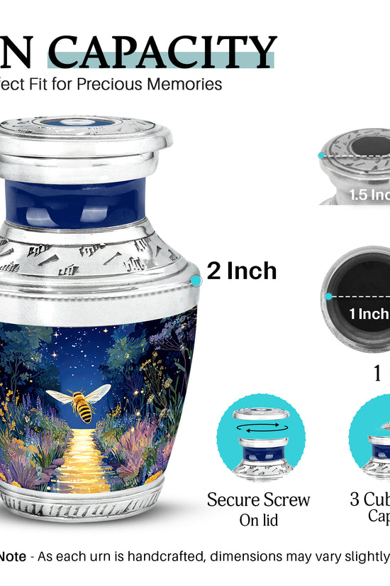 Misty Blue Bee Cremation Urn top-down view of secure threaded lid - contemporary bee design with modern artistic flair - mini keepsake memorial for portion of cremation ashes