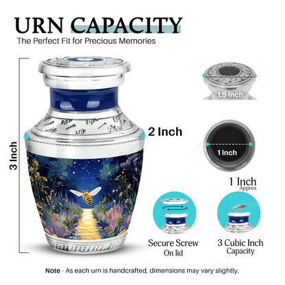 Misty Blue Bee Cremation Urn top-down view of secure threaded lid - contemporary bee design with modern artistic flair - mini keepsake memorial for portion of cremation ashes