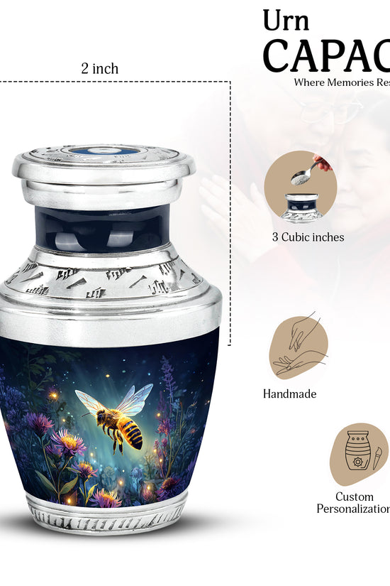 Sky Blue Bee Cremation Urn top-down view of secure threaded lid - contemporary bee design with modern artistic flair - mini keepsake memorial for portion of cremation ashes