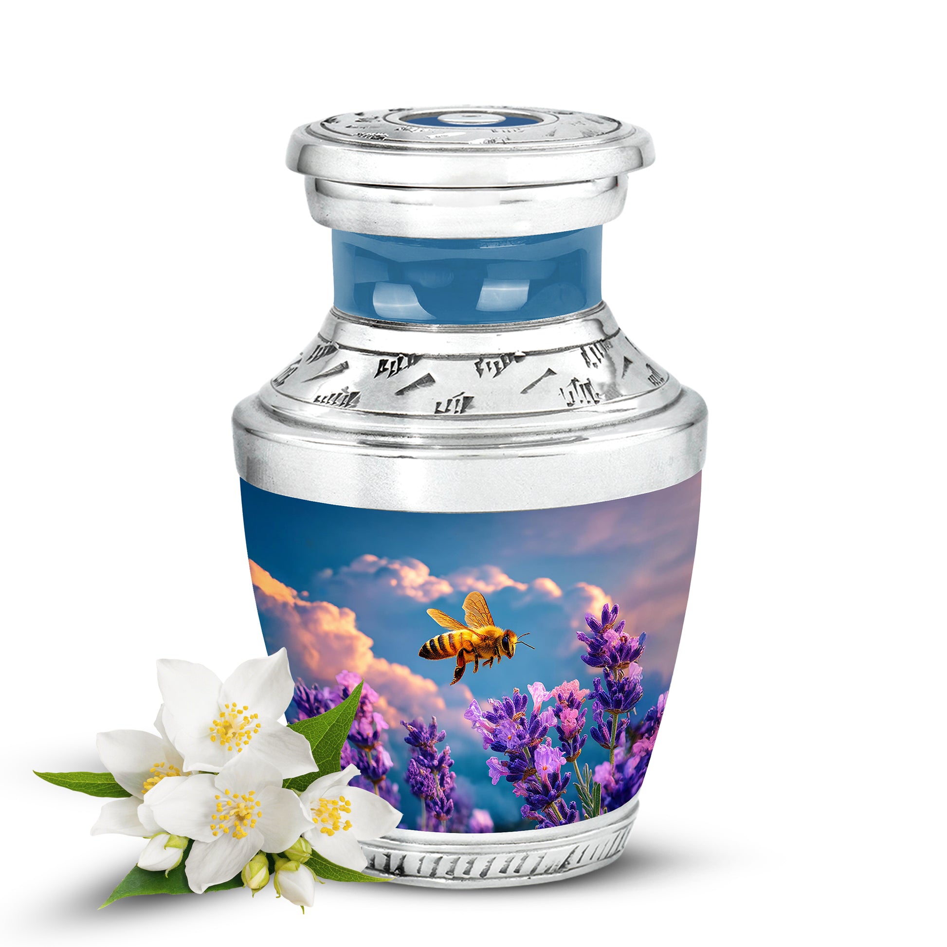 Distinguished Blue Bee Cremation Urn for Ashes - 10-inch, 200 cu in - Karyliz