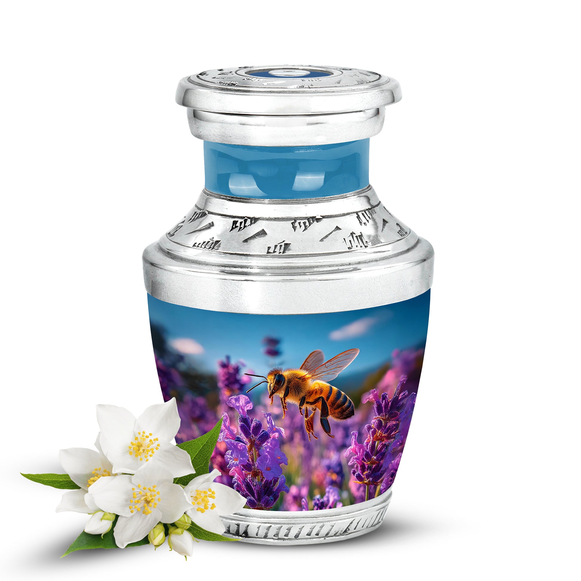 Personalized Magnificent Bee Cremation Urns - Blue 10-inch, 200 cu in - Karyliz
