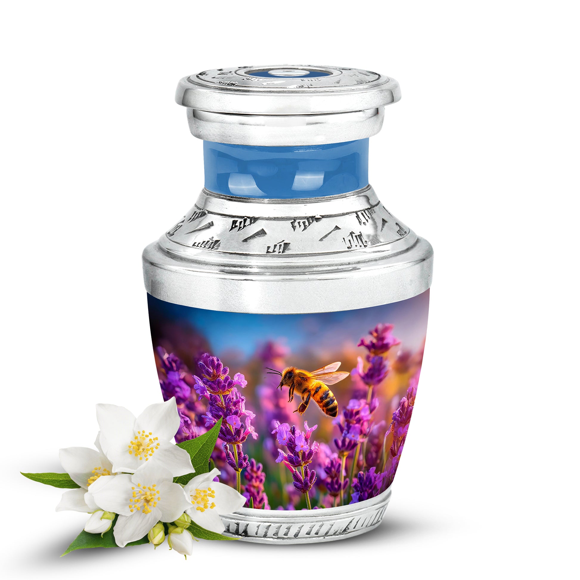 Blue Sacred Bee Cremation Urns for Human Ashes - 10-inch, 200 cu in - Karyliz