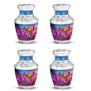 Navy Blue Bee Cremation Urn back view with polished surface - modern art-inspired bee motif on sleek aluminum - 10 inch aluminum urn for cremated remains