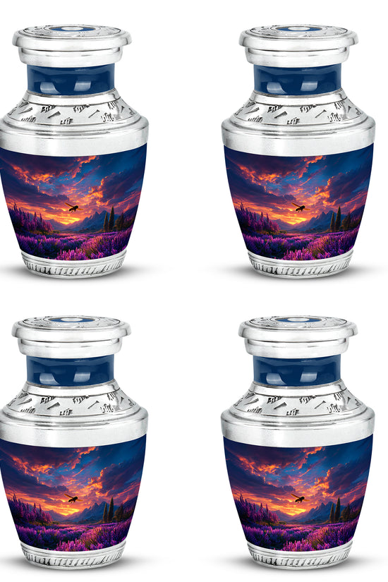 Twilight Blue Bee Cremation Urn back view with polished surface - artistic bee interpretation with creative detail - 10 inch aluminum urn for cremated remains